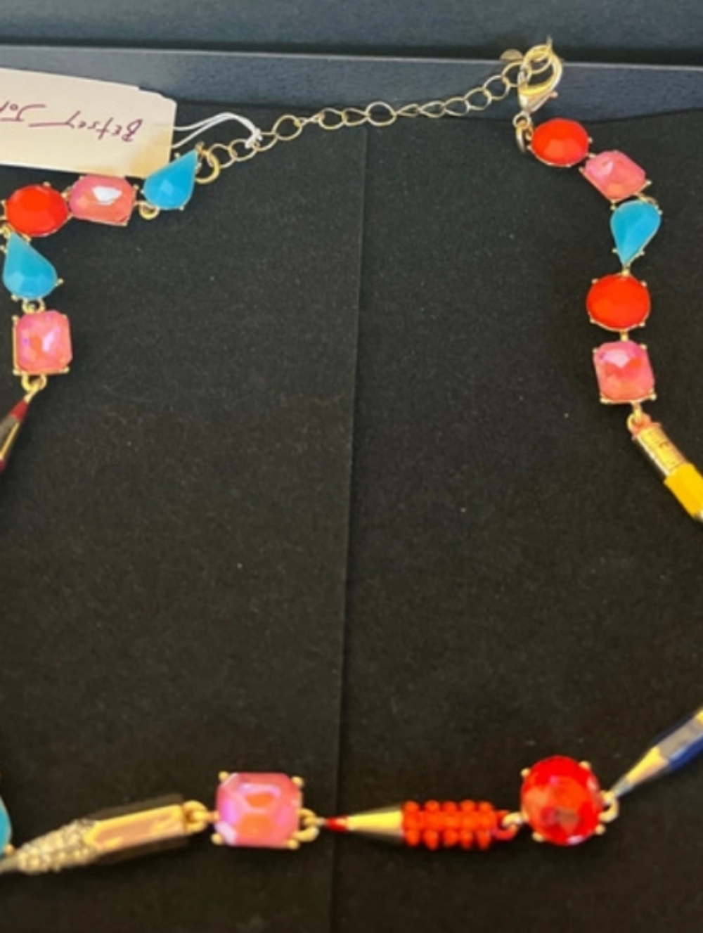 Betsey Johnson Multicolor "Pencils & Pens" Bead Necklace - Pink, Red & Turquoise